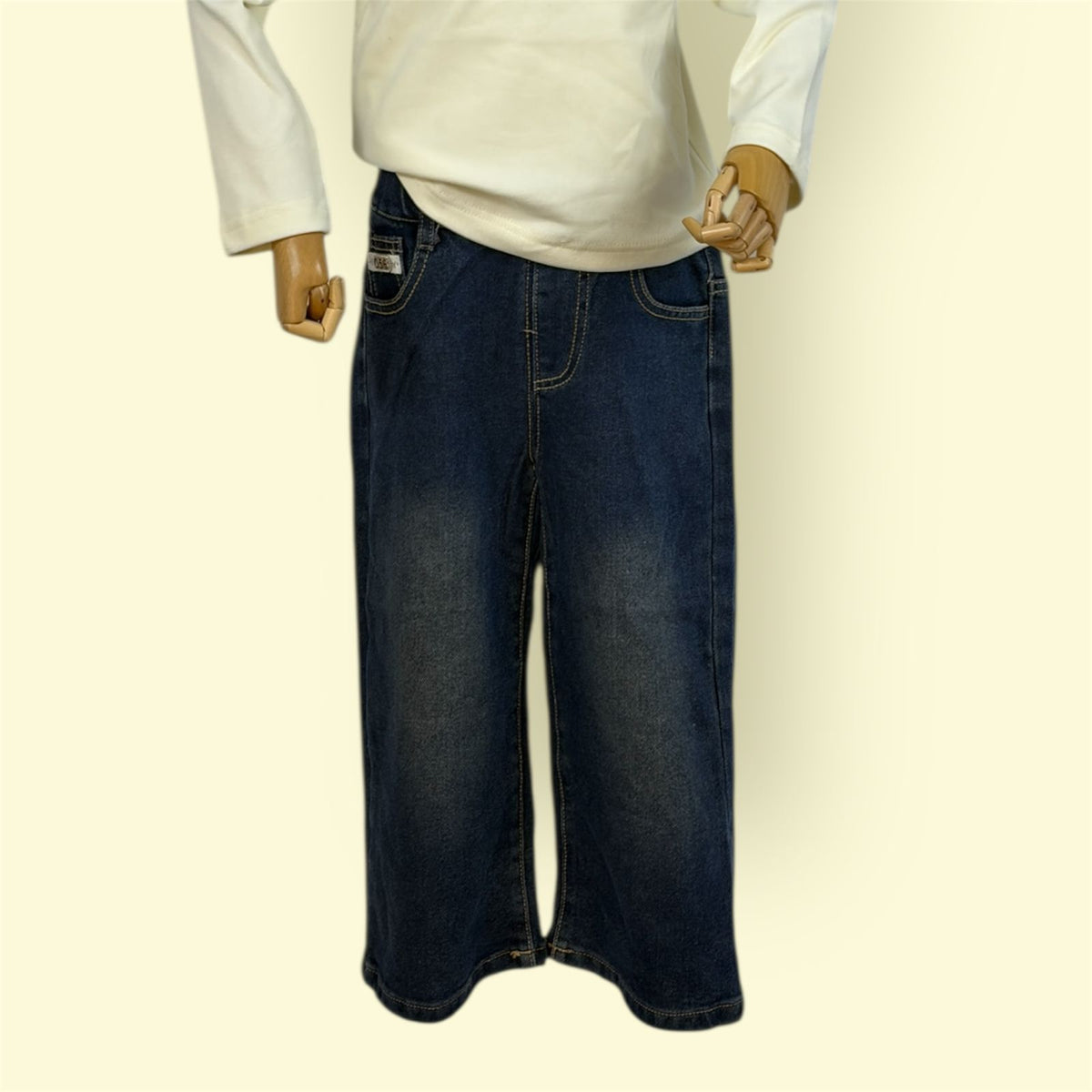 Kids Blue Wide-Leg Jeans | Soft Denim Elastic Waist Pants for Boys & Girls | Casual Loose Fit Trousers