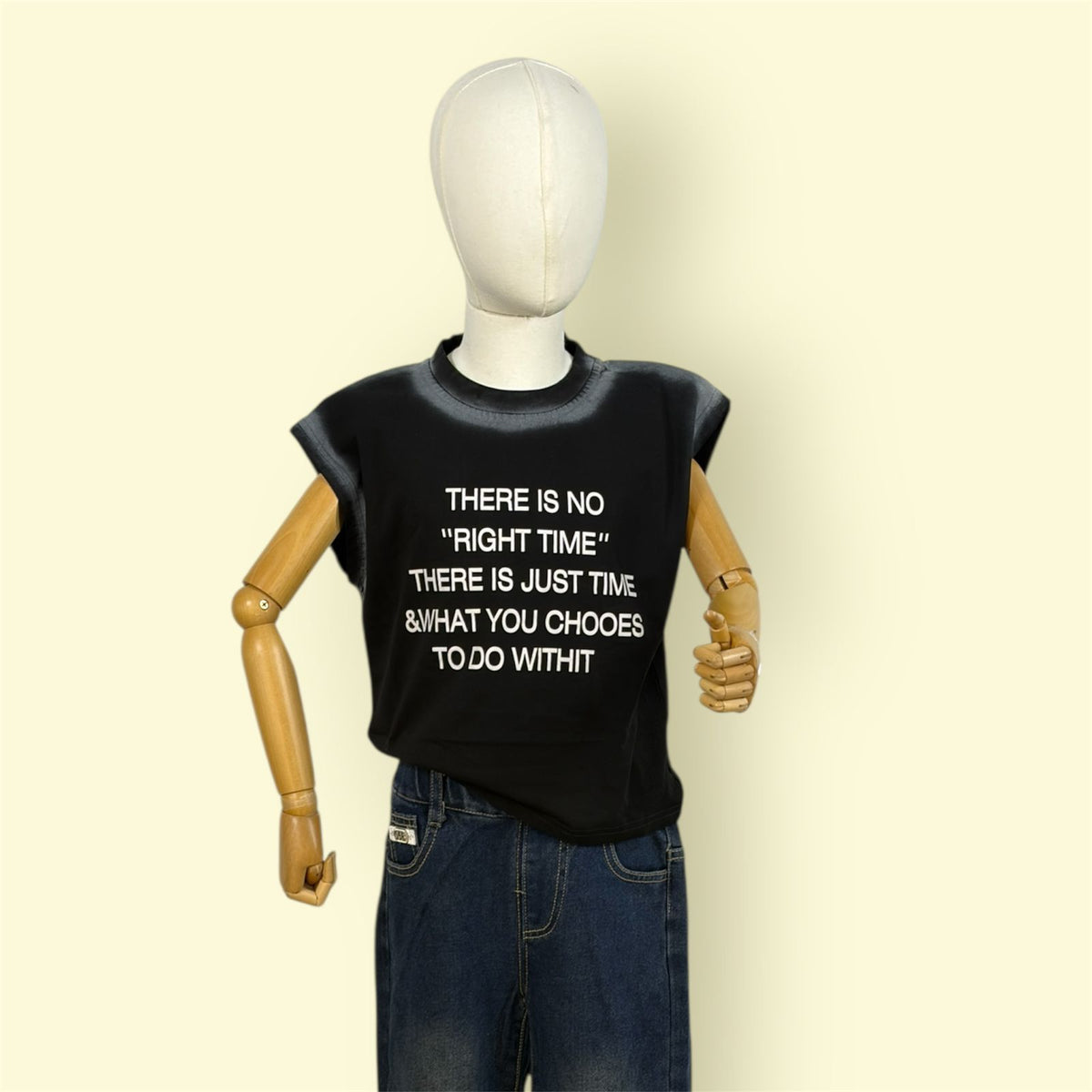 Kids Black Sleeveless Printed T-Shirt | Motivational Quote Top | Casual Cotton Tank for Boys & Girls