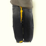Stylish Elastic Waist Black Kids Jeans with Yellow Drawstring | Trendy Casual Denim Pants for Boys & Girls