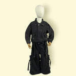 Trendy Black Denim Jacket & Cargo Pants Unisex Set– Stylish 2-Piece Outfit