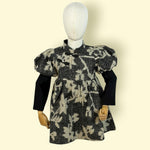 Elegant Black & Beige Puff-Sleeve Printed Frock