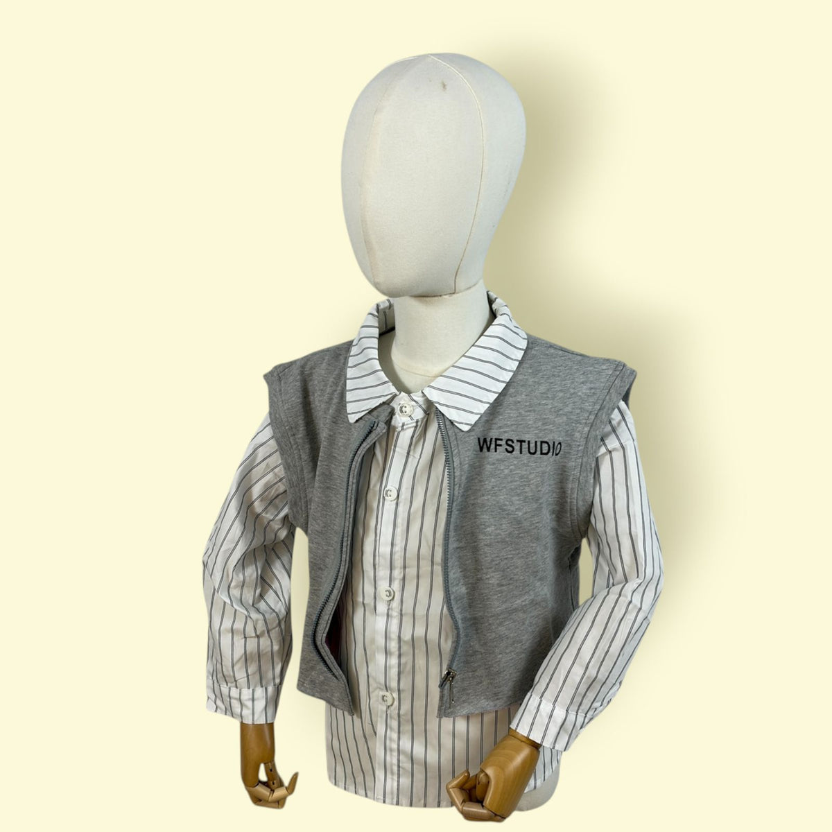 Trendy Unisex 2-Piece Set – Striped Shirt with Grey Sleeveless Vest | Stylish Casual Outfit