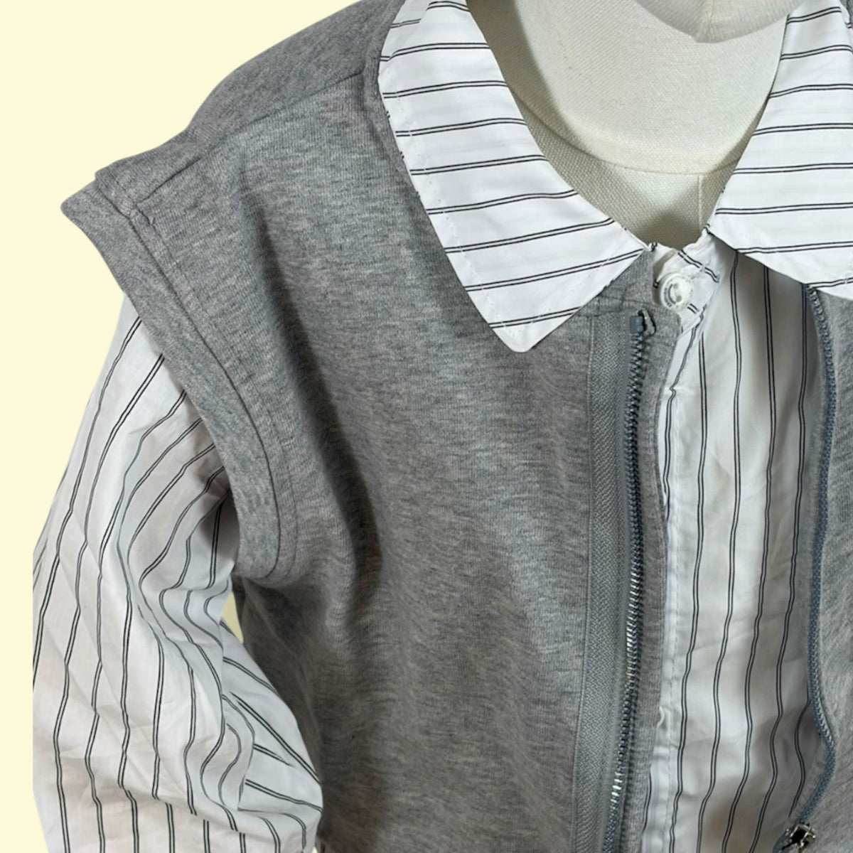 Trendy Unisex 2-Piece Set – Striped Shirt with Grey Sleeveless Vest | Stylish Casual Outfit