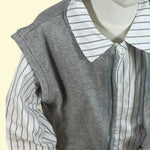 Trendy Unisex 2-Piece Set – Striped Shirt with Grey Sleeveless Vest | Stylish Casual Outfit