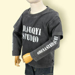 Trendy Unisex Black Layered Sleeve T-Shirt – ID.SUQYI STUDIO Printed Cotton Top