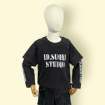 Trendy Unisex Black Layered Sleeve T-Shirt – ID.SUQYI STUDIO Printed Cotton Top