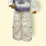 Elastic-Waist Boys and Girls White Cargo Pants with Multiple Pockets – Loose Fit Utility Style Bottoms