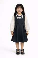 Stylish Girls Grey Layered Frock with Cream Puff Sleeves