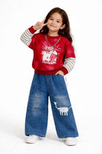 2Pc Unisex Kids Graphic Sweatshirt & Wide-Leg Denim Jeans Set