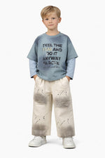Kids White Paint Splatter Full-Length Pants with Elastic Waist – Trendy Streetwear Style