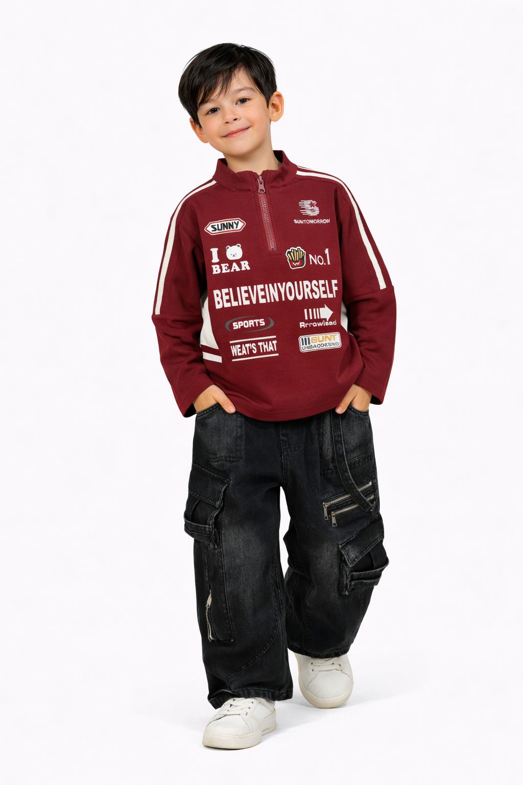 Kids Elastic Waist Cargo Jeans