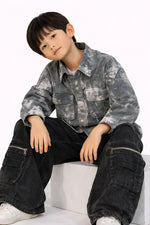 Kids Grey Tie-Dye Denim Shirt with Front Pockets