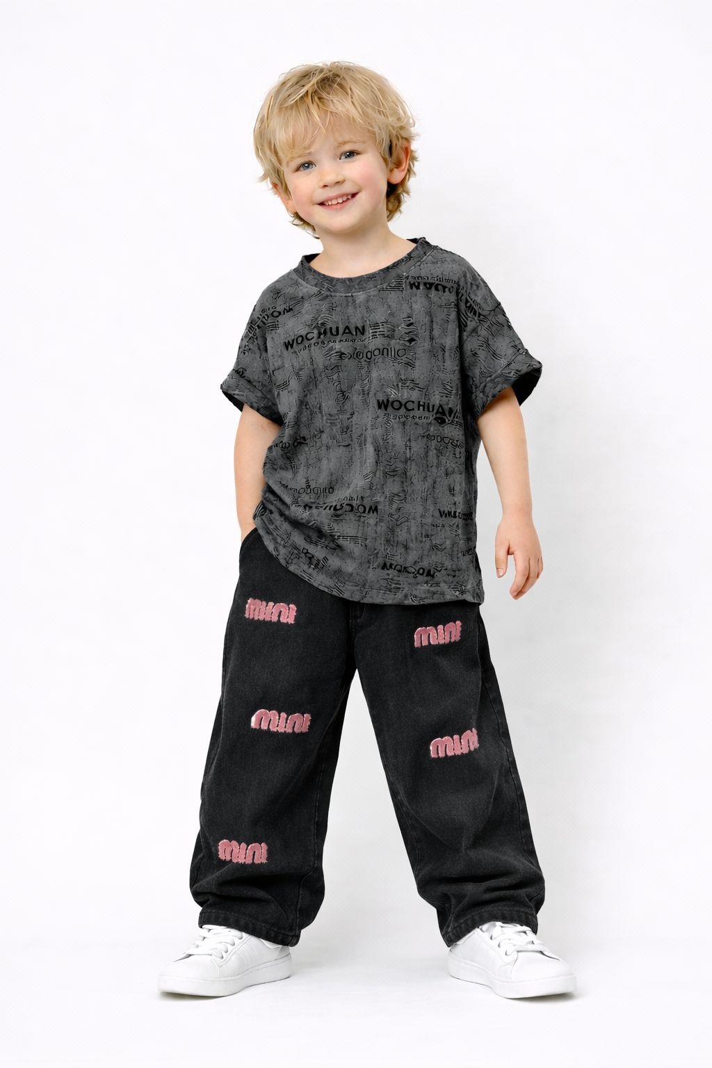 Kids Dark Grey Printed T-Shirt | Soft Cotton Casual Wear for Boys & Girls | Trendy Text Print Top