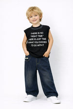 Kids Black Sleeveless Printed T-Shirt | Motivational Quote Top | Casual Cotton Tank for Boys & Girls