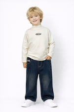 Kids Blue Wide-Leg Jeans | Soft Denim Elastic Waist Pants for Boys & Girls | Casual Loose Fit Trousers