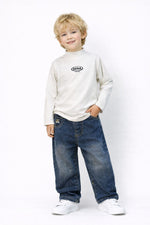 Kids White High Neck Printed Full Sleeve T-Shirt