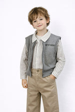 Trendy Unisex 2-Piece Set – Striped Shirt with Grey Sleeveless Vest | Stylish Casual Outfit