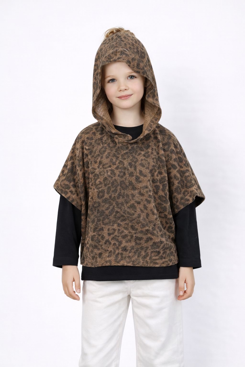 2Pc Unisex Oversized Black Sweatshirt with Detachable Leopard Print Hoodie Set