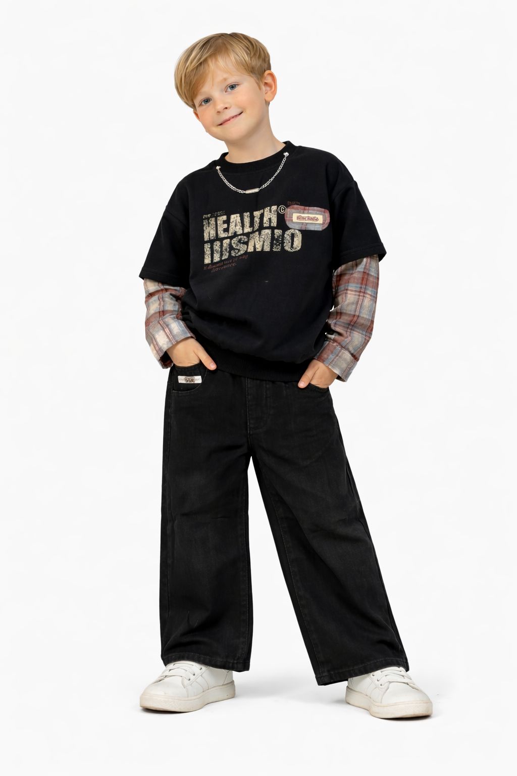 Kids Black Wide-Leg Pants with Elastic Waist